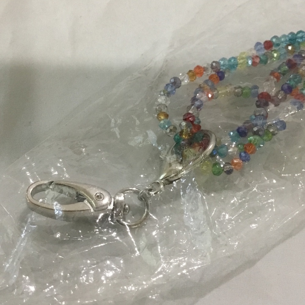 Boojee multicolored beaded glass ID holder new